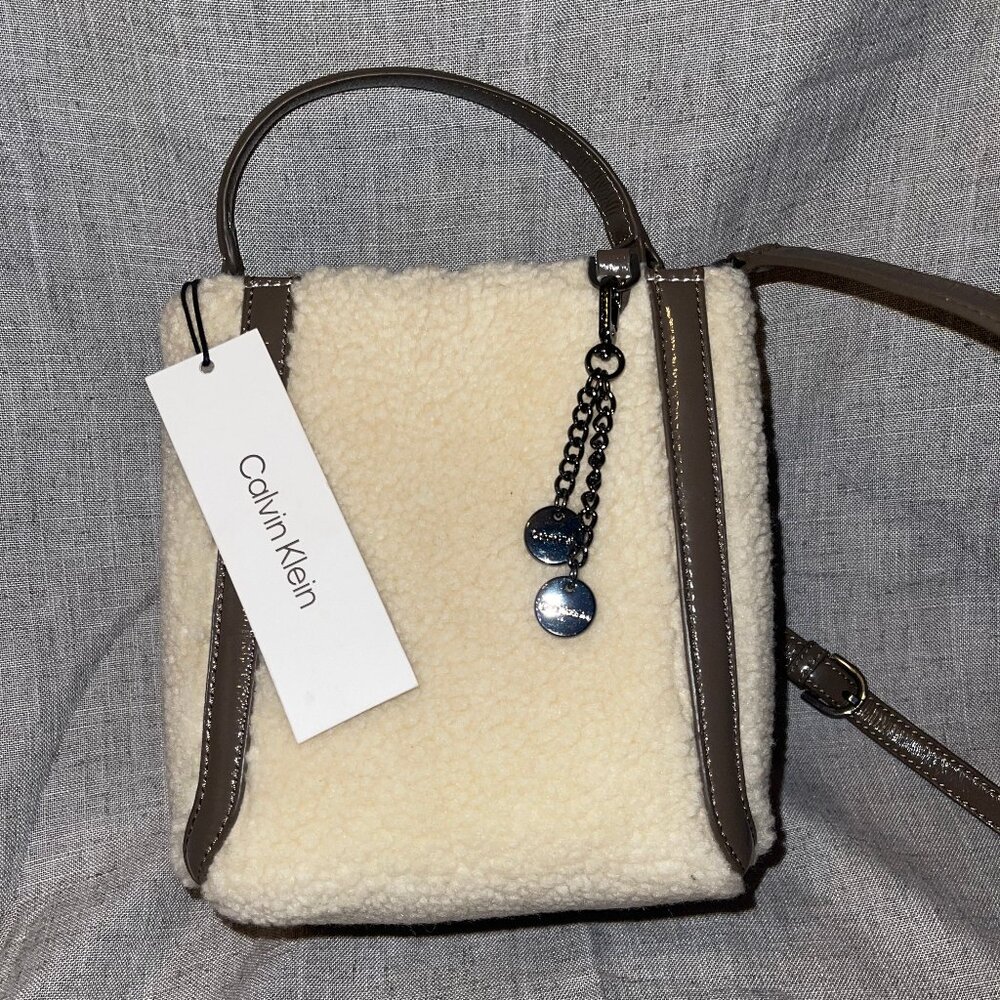 NWT Calvin Klein Astatine Sherpa Mini Tote Bucket Bag Crossbody Purse